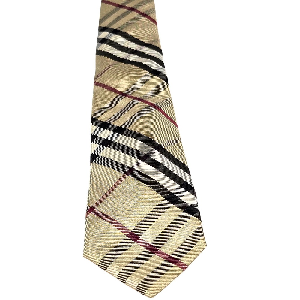 Men's Burberry One Size Silk Nova Check Plaid Tie Tan Made in Italy Heritage